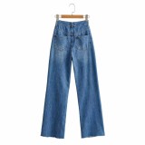 Distressed Flared Wide-Leg Jeans with Unique Ripped