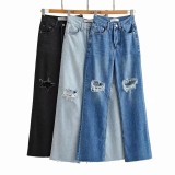 Distressed Flared Wide-Leg Jeans with Unique Ripped