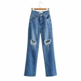 Distressed Flared Wide-Leg Jeans with Unique Ripped