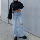 Distressed Flared Wide-Leg Jeans with Unique Ripped