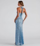 Sequin Halter Neck Bodycon Evening Dress