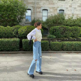 Distressed Flared Wide-Leg Jeans with Unique Ripped