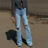 Distressed Flared Wide-Leg Jeans with Unique Ripped