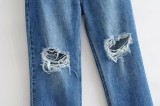 Distressed Flared Wide-Leg Jeans with Unique Ripped