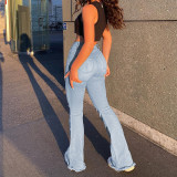 Distressed Flared Wide-Leg Jeans with Unique Ripped