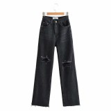 Distressed Flared Wide-Leg Jeans with Unique Ripped