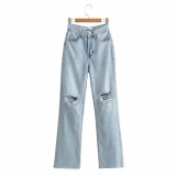 Distressed Flared Wide-Leg Jeans with Unique Ripped