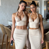 Metallic Accented Halter Neck Skirt Set for Women