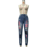 Ihoov Letter-Cut Distressed Skinny Jeans
