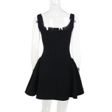 Sexy Fitted Pearl Square Neck A-Line Slip Mini Dress