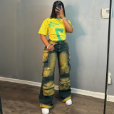 Straight-Leg Cargo Jeans with Multi-Pockets