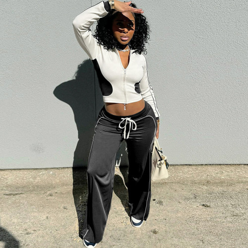 Color-Block Zip-Up Sports Tracksuit for Women