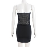 Strapless Sheer Sexy Patchwork Two-Piece Dress Set