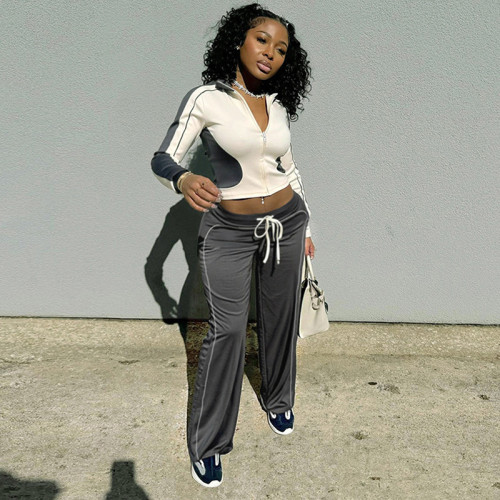 Color-Block Zip-Up Sports Tracksuit for Women
