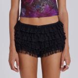 Lace-Trimmed Low-Waist Ruffled Beach Shorts