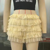 Lace-Trimmed Low-Waist Ruffled Beach Shorts