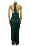 Rhinestone-Embellished Bodycon Evening Gown