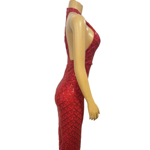 Rhinestone-Embellished Bodycon Evening Gown