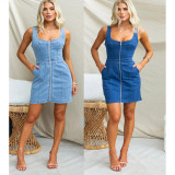 IHOOV Unique Sleeveless Denim Dress women's skirts