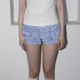 Ruffle Hem Low-Waist Gingham Cake Shorts