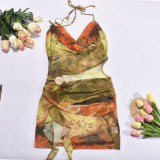 Mesh Crop Top Irregular Hem Cami Dress