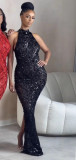 Rhinestone-Embellished Bodycon Evening Gown