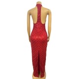 Rhinestone-Embellished Bodycon Evening Gown