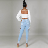 ripped hole skinny denim jean pants