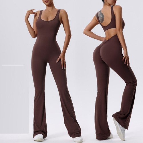 Sports Bodysuit with Built-in Bra and Wide-Leg Pants