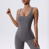 Sports Bodysuit with Built-in Bra and Wide-Leg Pants