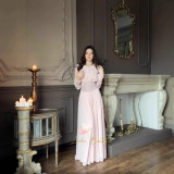 Long Sleeve A-Line Dress with Waist Cincher and Flared Hem