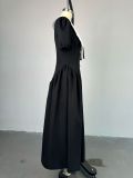 Elegant Puff Sleeves Midi Dress