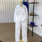 Lapel Pocket Long Sleeve Shirt & High-Waisted Straight Leg Pants Set