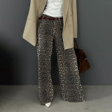 Leopard Print Wide-Leg Trousers Jeans for Women