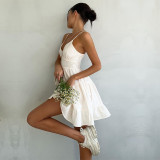 Linen Spaghetti Strap Dress women skirt