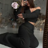 Hollow Out High-Waisted Knitted Two-Piece Set for Women