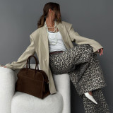 Leopard Print Wide-Leg Trousers Jeans for Women