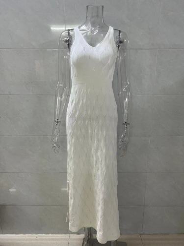 Hollow-Out Backless Knitted Maxi Dress for Vacation
