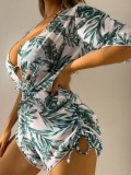 3-Piece Bikini Set with Sun Protection Floral Cover-Up