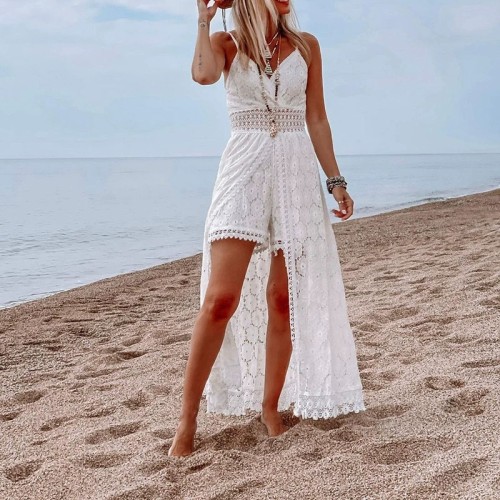 Sexy Spaghetti Strap Patchwork Casual Jumpsuit
