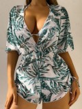 3-Piece Bikini Set with Sun Protection Floral Cover-Up
