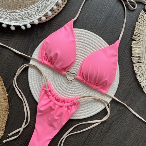 Charming Heart Print Low-Rise Tie Bikini Set
