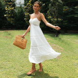 Bohemian Style Spaghetti Strap Lace Panel Maxi Dress