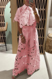 Hollow Out Cardigan and Wide-Leg Pants Set