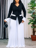 Flared Sleeve Top & Pleated Wide-Leg Pants Set