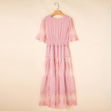 Lace-Trimmed V-Neck High-Waisted A-Line Dress for Women