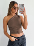 Solid Color One-Shoulder Backless Pleated Tank Top