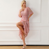 Lace-Trimmed V-Neck High-Waisted A-Line Dress for Women