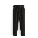 Micro-Stretch Slim Fit Trousers with Belt Decoration