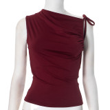 Asymmetrical Off-Shoulder Ruffled Crop Top with Drawstring Detail